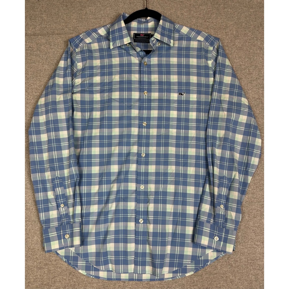 Vineyard Vines Performance Classic Fit Tucker Shirt Mens Medium Blue Plaid LS‎